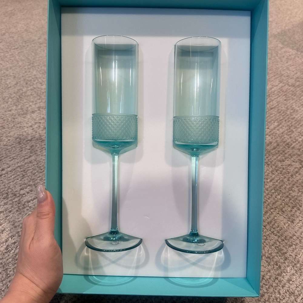 Tiffany & Co Diamond Point Blue Champagne Flutes